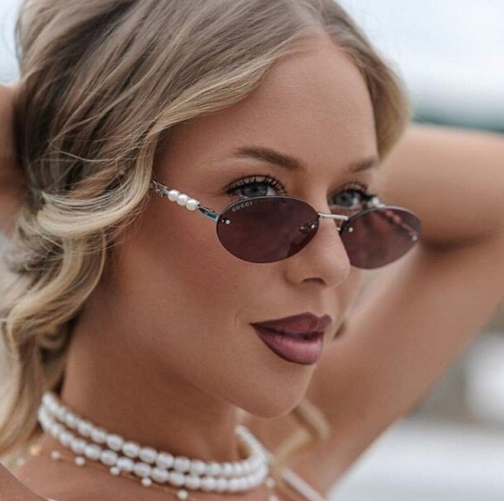 NEW Gucci GG1922S Brown Silver Oval Pearl Sunglasses